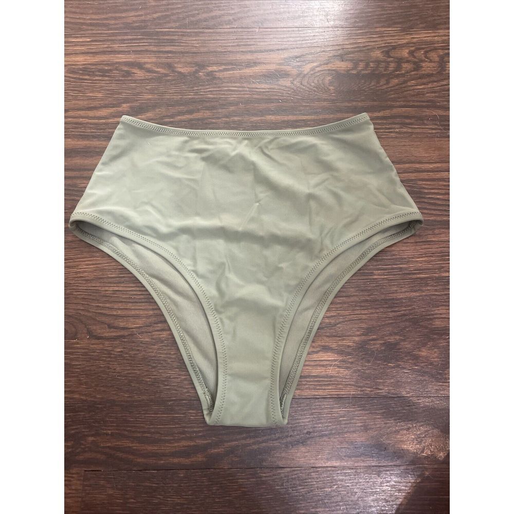 Aerie Women's High Waist High Leg Bikini Bottom Swimwear Green Small NWOT